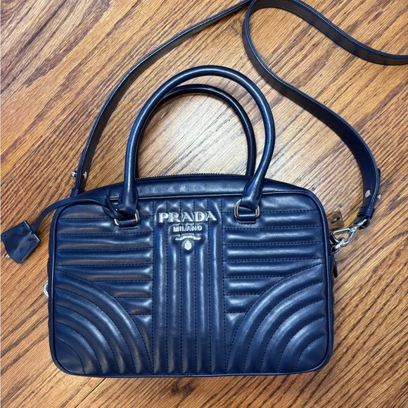Prada Diagramme Baltic navy blue purse crossbody designer authentic bag - Picture 1 of 12